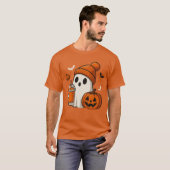 カボチャとドリンクの可愛いハロウィン幽霊 Tシャツ (正面フル)