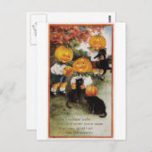 カボチャとネコのヴィンテージハロウィーン ポストカード (正面/裏面)