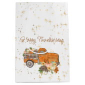 カボチャとハッピーサンクスギビングのオレンジトラック ミディアムペーパーバッグ (正面)