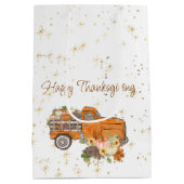 カボチャとハッピーサンクスギビングのオレンジトラック ミディアムペーパーバッグ (裏面)