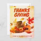カボチャとハッピー感謝祭葉秋ホー シーズンポストカード (正面/裏面)