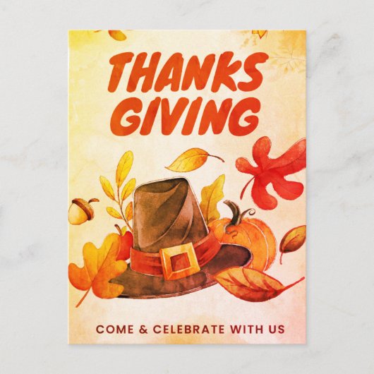 カボチャとハッピー感謝祭葉秋ホー シーズンポストカード (正面)