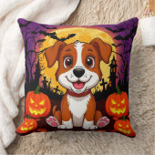 カボチャとハロウィンの舞台で幸せなワンちゃん クッション (ブランケット)