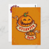 カボチャとハロウィーンの古いリボン ポストカード (正面/裏面)