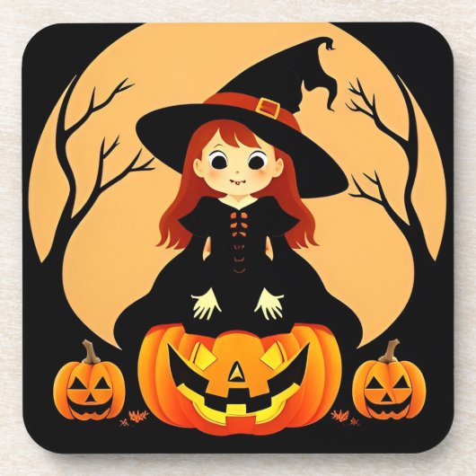カボチャとハロウィーンの設定の魔女 コースター (正面)