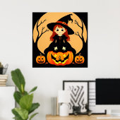 カボチャとハロウィーンの設定の魔女 ポスター (ホームオフィス)