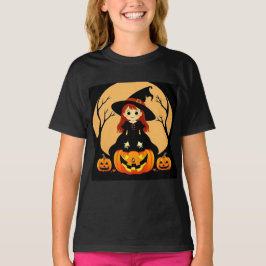 カボチャとハロウィーンの設定の魔女 Tシャツ