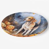 カボチャとハロウィーンアメリカの英語の犬 ペーパープレート (アングル)