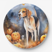 カボチャとハロウィーンアメリカの英語の犬 ペーパープレート (正面)