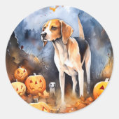 カボチャとハロウィーンアメリカの英語の犬 ラウンドシール (正面)