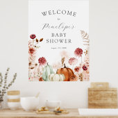 カボチャとバーガンディ赤ちゃんシャワー歓迎サイン ポスター (キッチン)