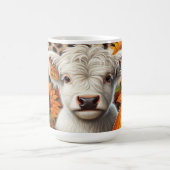 カボチャとヒマワリの白いハイランドカーフ コーヒーマグカップ (中央)