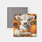 カボチャとヒマワリの白いハイランドカーフ マグネット (正面/裏面)