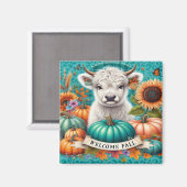 カボチャとヒマワリの間の牛 マグネット (正面/裏面)