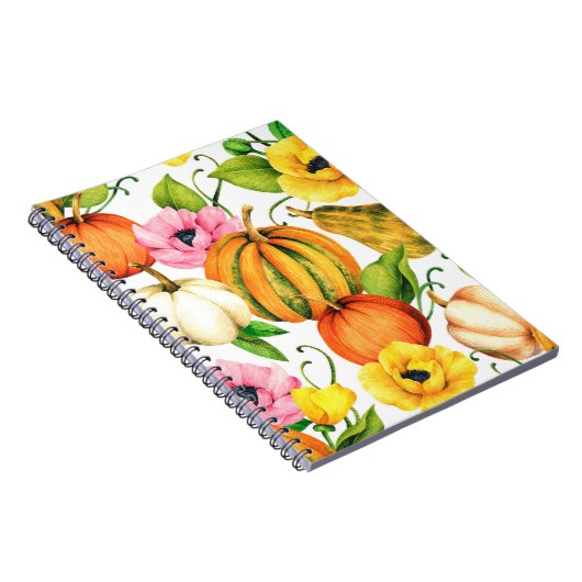カボチャとヒマワリを使用した水彩イラストレーション ノートブック (右側)