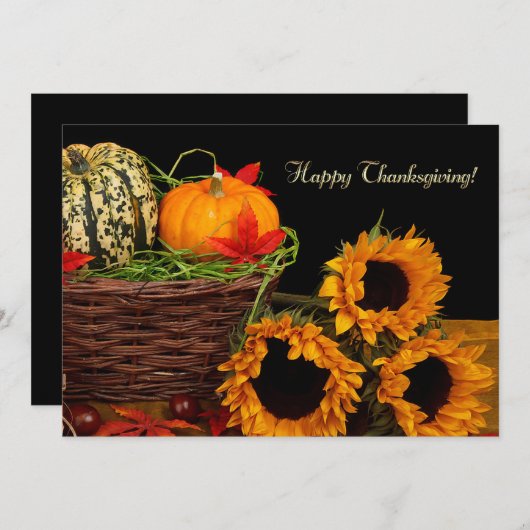 カボチャとヒマワリ感謝祭ディナー 招待状 (正面/裏面)