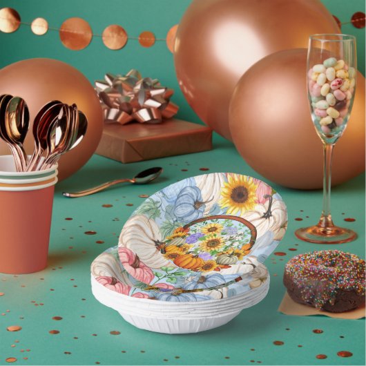 カボチャとヒマワリ秋 ペーパーボウル (複数)