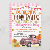 カボチャとフットボールガールベビーシャワー招待状 招待状 (正面/裏面)