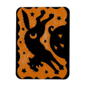 カボチャとブラック&オレンジに飛び跳ねるハロウィーン猫 マグネット (縦)