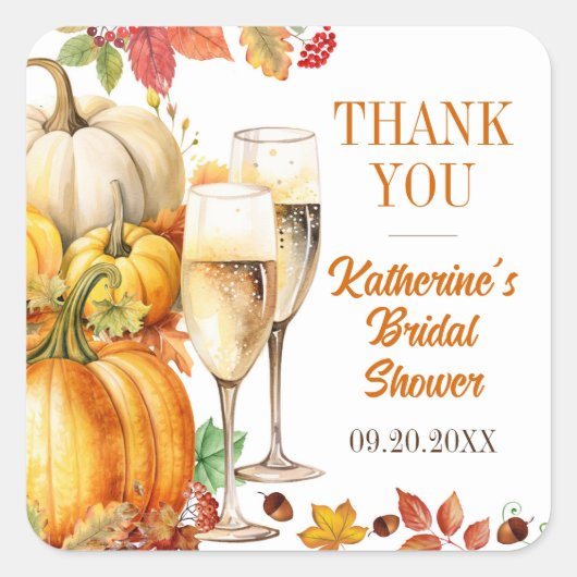 カボチャとプロセッコの花嫁の結婚前パーティー スクエアシール (正面)