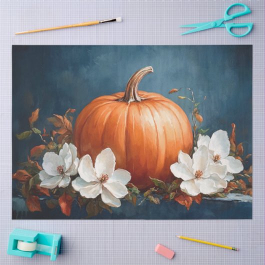 カボチャとホワイトマグノリアス 薄葉紙 (クラフト)