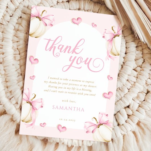 カボチャとボウズ女の子ベビーシャワーサンキューカード サンキューカード