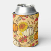 カボチャとメープル葉のパターン。 缶クーラー (缶正面)