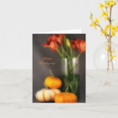 カボチャとユリ幸せな感謝祭 カード (黄色い花)