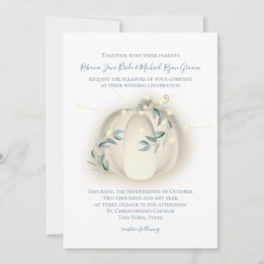 カボチャとライツボタニカルつる植物結婚ズ 招待状 (正面)