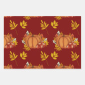 カボチャとリンゴと紅葉。収穫のために ラッピングペーパーシート (正面)