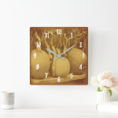 カボチャと乾燥トウモロコシの茎のヴィンテージ スクエア壁時計 (ホーム)