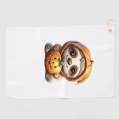 カボチャと可愛いナマケモノIハロウィーン漫画 ゴルフタオル (横)