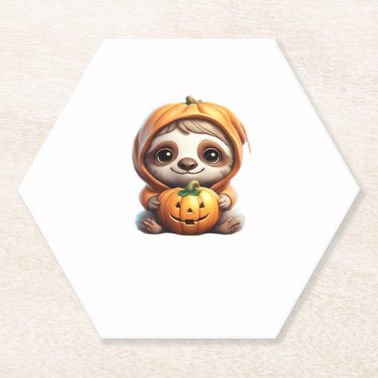 カボチャと可愛いナマケモノIハロウィーン漫画 ペーパーコースター (正面)
