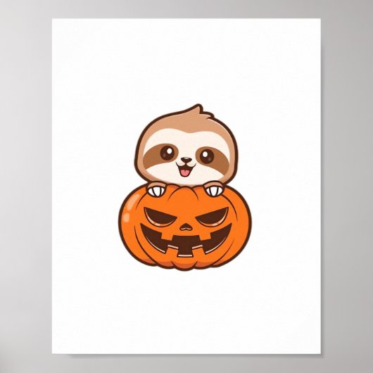 カボチャと可愛いナマケモノIハロウィーン漫画 ポスター (正面)