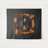 カボチャと月のハロウィーンブラックキャット タペストリー (正面(横))