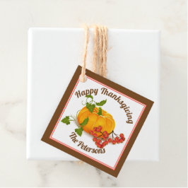 カボチャと果実の茶色の秋ハッピーサンクスギビング フェイバータグ