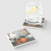 カボチャと白いマム – Martha's Vineヤード ストーンコースター (横)