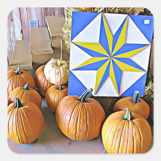 カボチャと秋のキルトハロウィンステッカー スクエアシール (正面)