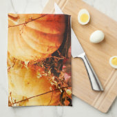 カボチャと秋植物抽象芸術 キッチンタオル (四つ折り)