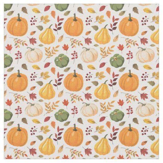 カボチャと紅葉のパターンを収穫 ファブリック (クローズアップ)
