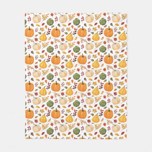 カボチャと紅葉のパターンを収穫 フリースブランケット (正面)