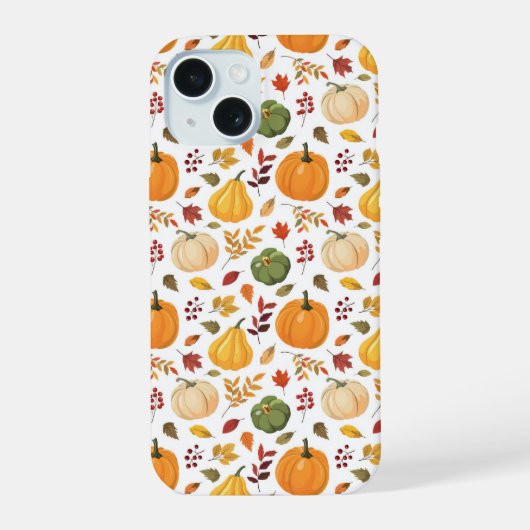 カボチャと紅葉のパターンを収穫 iPhone 15ケース (裏面)