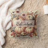 カボチャと紅葉のビンテージ水彩画 クッション (ブランケット)