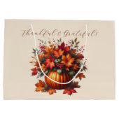 カボチャと紅葉 – 感謝祭 ラージペーパーバッグ (裏面)