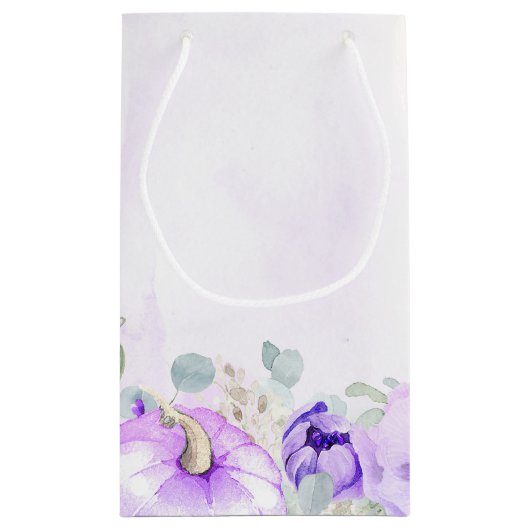 カボチャと紫の花秋赤ちゃんシャワー スモールペーパーバッグ (裏面)