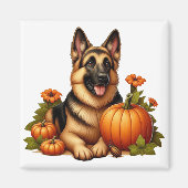 カボチャと花で休むドイツの羊飼い マグネット (正面)