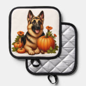 カボチャと花で休むドイツの羊飼い 鍋敷き (正面/裏面)