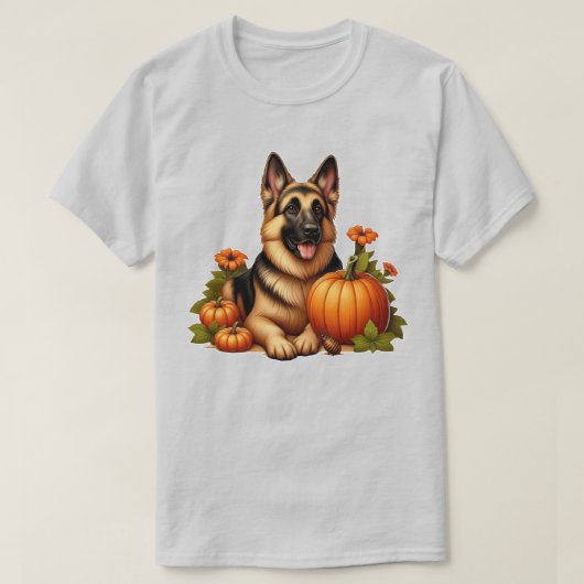 カボチャと花で休むドイツの羊飼い Tシャツ (デザイン正面)