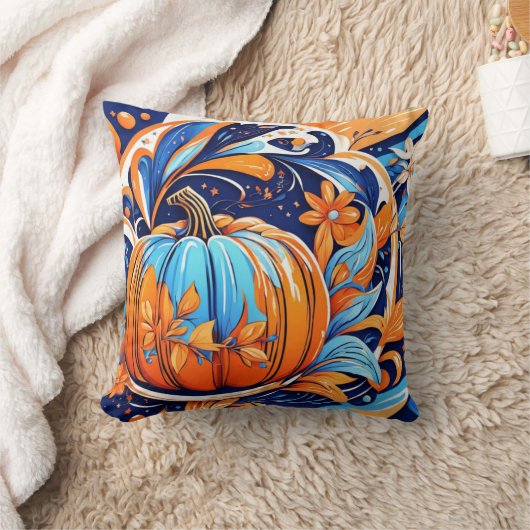 カボチャと花の抽象芸術 クッション (ブランケット)