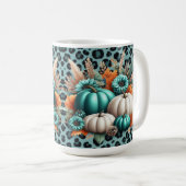 カボチャと花on Leopard Print コーヒーマグカップ (正面右)